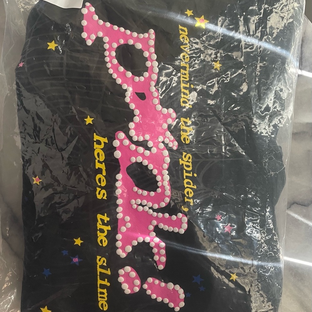 Black and Pink Crewneck Sweater with Bold Text Design